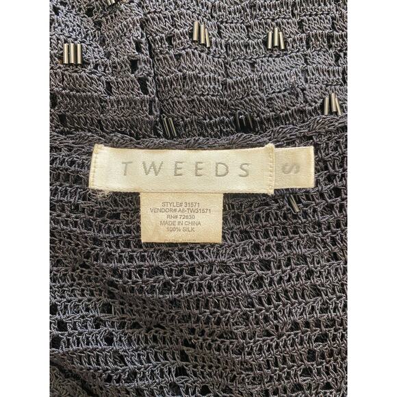 Anthropologie Tweeds Black Silk Beaded Cardigan Sweater Size S Business‎ Preppy - Picture 2 of 6